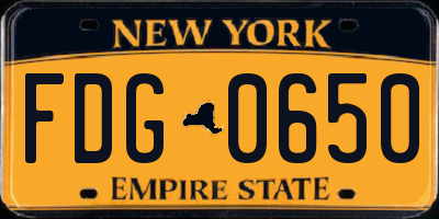 NY license plate FDG0650