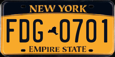 NY license plate FDG0701