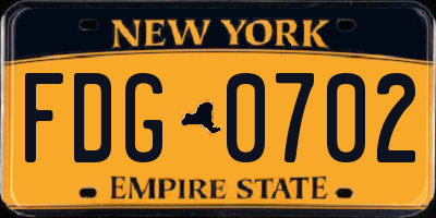 NY license plate FDG0702