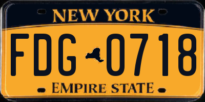 NY license plate FDG0718