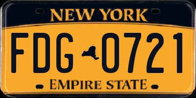 NY license plate FDG0721