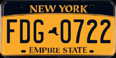 NY license plate FDG0722