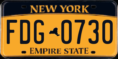 NY license plate FDG0730