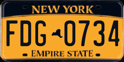 NY license plate FDG0734