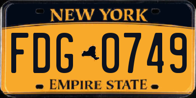 NY license plate FDG0749