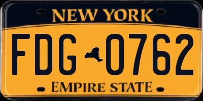 NY license plate FDG0762