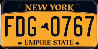 NY license plate FDG0767