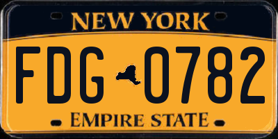 NY license plate FDG0782