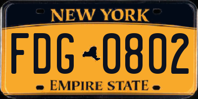 NY license plate FDG0802