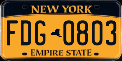 NY license plate FDG0803