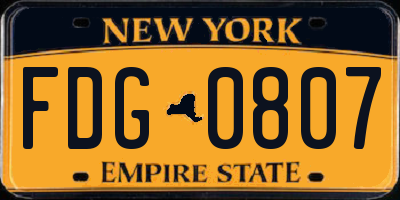 NY license plate FDG0807