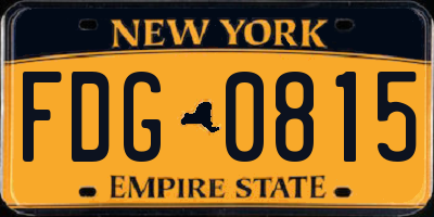 NY license plate FDG0815