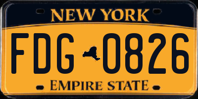 NY license plate FDG0826