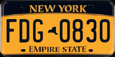NY license plate FDG0830