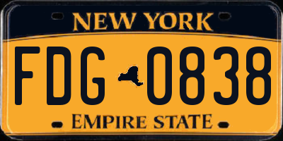 NY license plate FDG0838