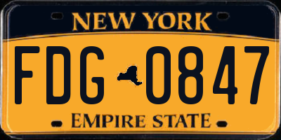 NY license plate FDG0847