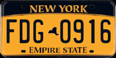 NY license plate FDG0916
