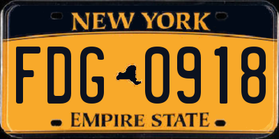 NY license plate FDG0918