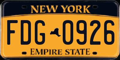 NY license plate FDG0926