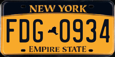 NY license plate FDG0934