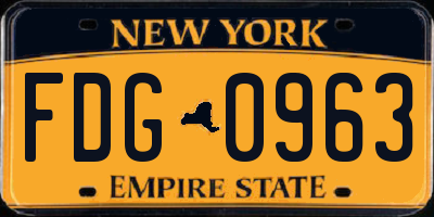 NY license plate FDG0963