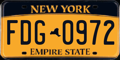 NY license plate FDG0972