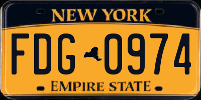 NY license plate FDG0974