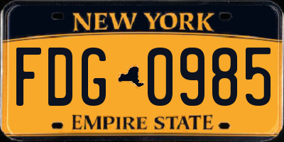 NY license plate FDG0985
