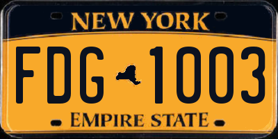 NY license plate FDG1003