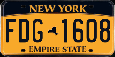 NY license plate FDG1608