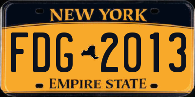 NY license plate FDG2013