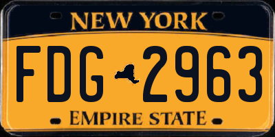 NY license plate FDG2963