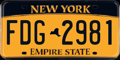 NY license plate FDG2981