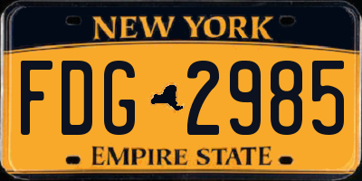 NY license plate FDG2985