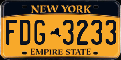 NY license plate FDG3233