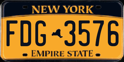 NY license plate FDG3576