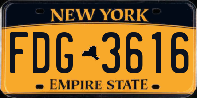 NY license plate FDG3616