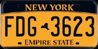 NY license plate FDG3623