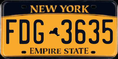 NY license plate FDG3635