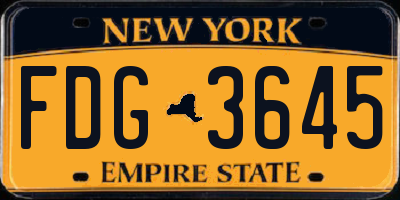 NY license plate FDG3645