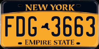 NY license plate FDG3663