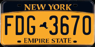 NY license plate FDG3670