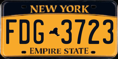 NY license plate FDG3723