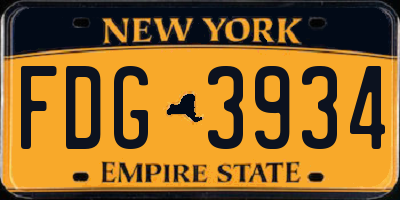 NY license plate FDG3934