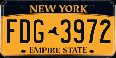 NY license plate FDG3972