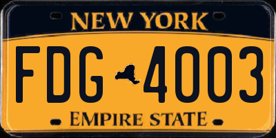NY license plate FDG4003