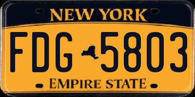 NY license plate FDG5803
