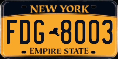 NY license plate FDG8003