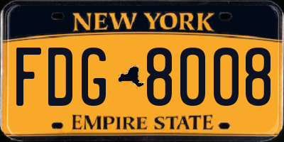 NY license plate FDG8008