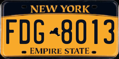 NY license plate FDG8013